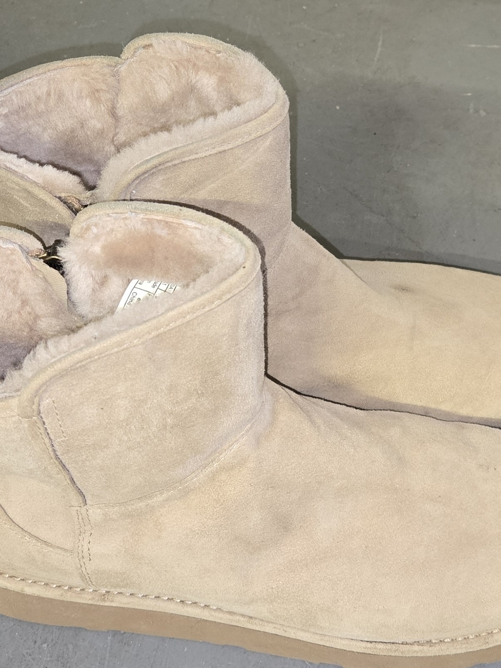 UGG Short Suede Shearling Ankle Boots in Light Taupe
